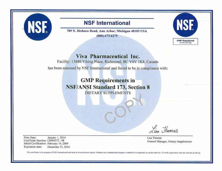 Giấy chứng nhận GMP của NSF International